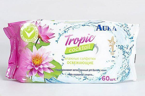  Салфетки влажные Aura Tropic Cocktail освежающие 60 шт в интернет-магазине продуктов с Преображенского рынка Apeti.ru