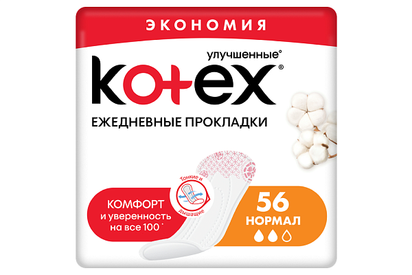  Прокладки ежедневные Kotex Deo нормал 56 шт в интернет-магазине продуктов с Преображенского рынка Apeti.ru