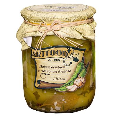 Перец острый Artfood с чесноком в масле 450 мл