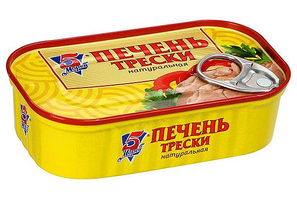 Печень трески 5 Морей натуральная 120 г в интернет-магазине продуктов с Преображенского рынка Apeti.ru