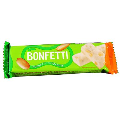 Батончик неглазированный Bonfetti нуга с жареным арахисом 25