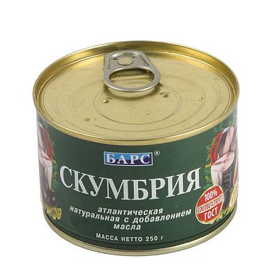 Скумбрия атлантическая Барс с добавлением масла 250 г