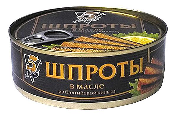  Шпроты в масле 5 Морей из балтийской кильки 240 г в интернет-магазине продуктов с Преображенского рынка Apeti.ru