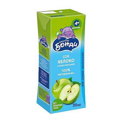 Сок Бегемотик Бонди Яблоко осветленный без сахара 0.2л в Apeti.ru Сок Бегемотик Бонди Яблоко осветленный без сахара 0.2л в интернет-магазине свежих фермерских продуктов Apeti.ru
