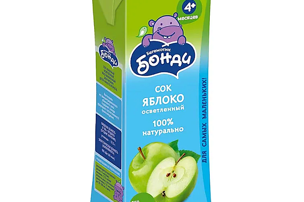  Сок Бегемотик Бонди Яблоко осветленный без сахара 0.2л в интернет-магазине продуктов с Преображенского рынка Apeti.ru