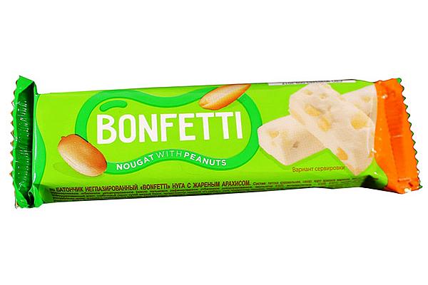  Батончик неглазированный Bonfetti нуга с жареным арахисом 25 в интернет-магазине продуктов с Преображенского рынка Apeti.ru