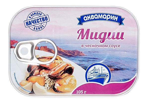  Мидии "Аквамарин" в чесночном соусе 105 г в интернет-магазине продуктов с Преображенского рынка Apeti.ru