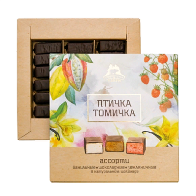 Конфеты Птичка Томичка ассорти (ваниль, шоколад, земляника) 210г