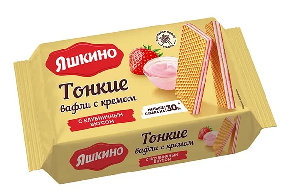  Вафли тонкие Яшкино с клубникой 144 г в интернет-магазине продуктов с Преображенского рынка Apeti.ru