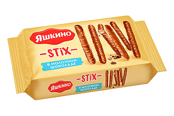  Печенье Яшкино Stix в молочном шоколаде 130 г в интернет-магазине продуктов с Преображенского рынка Apeti.ru