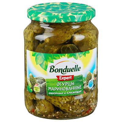 Огурцы Bonduelle маринованные отборные и хрустящие 6-9 см 680 г