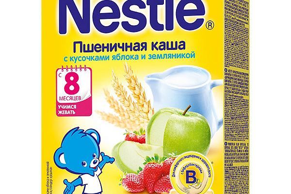 Каша пшеничная Nestle молочная с кусочками яблока и земляникой с 8 месяцев 220 г в интернет-магазине продуктов с Преображенского рынка Apeti.ru