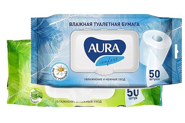  Туалетная бумага влажная Aura 50 шт в интернет-магазине продуктов с Преображенского рынка Apeti.ru