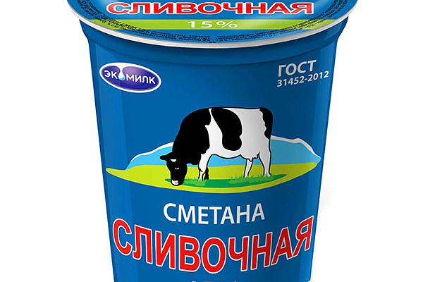  Сметана Экомилк сливочная 15% 315 г в интернет-магазине продуктов с Преображенского рынка Apeti.ru