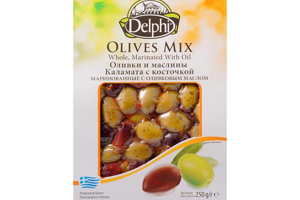  Оливки и маслины Delphi каламата с косточкой в рассоле 250 г  в интернет-магазине продуктов с Преображенского рынка Apeti.ru
