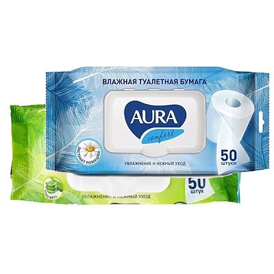 Туалетная бумага влажная Aura 50 шт