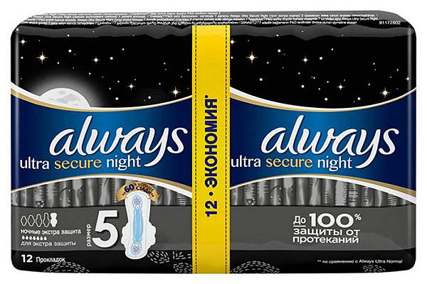  Прокладки гигиенические Always Ultra Secure Night 12 шт в интернет-магазине продуктов с Преображенского рынка Apeti.ru