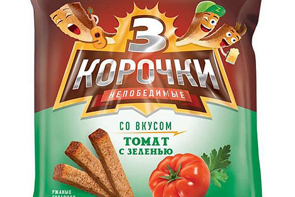  Сухарики Три Корочки ржаные с томатом и зеленью 100 г в интернет-магазине продуктов с Преображенского рынка Apeti.ru