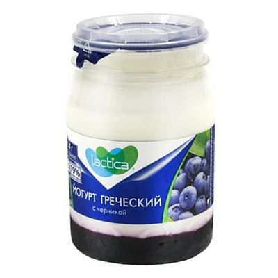 Йогурт Lactica греческий с черникой 3% 190 г пл/б БЗМЖ