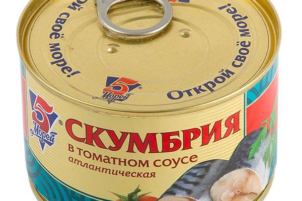  Скумбрия в томатном соусе 5 Морей 250 г в интернет-магазине продуктов с Преображенского рынка Apeti.ru