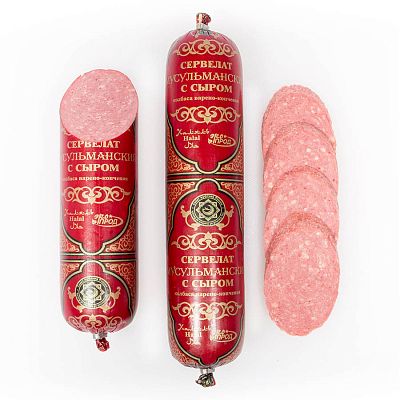 Колбаса варено-копченая ЭкоПрод сервелат мусульманский с сыром халяль