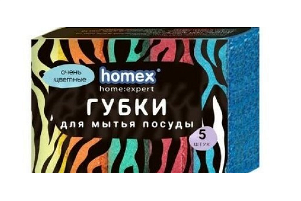  Губки для посуды HOMEX Макси 5 шт Очень Цветные в интернет-магазине продуктов с Преображенского рынка Apeti.ru