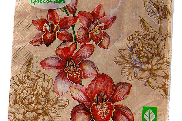  Салфетки трехслойные Орхидеи Bulgaree, 33*33 см в интернет-магазине продуктов с Преображенского рынка Apeti.ru