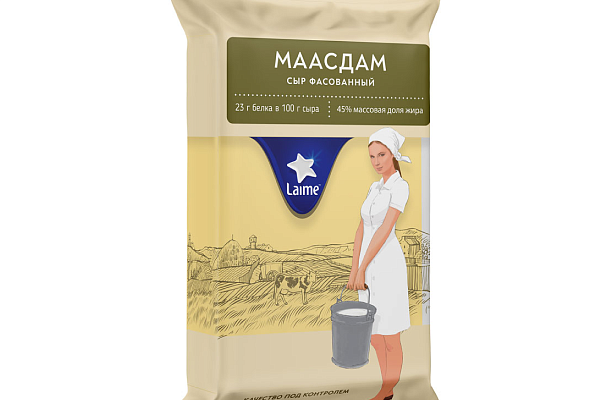  Сыр Маасдам 45% Laime 150 г БЗМЖ в интернет-магазине продуктов с Преображенского рынка Apeti.ru