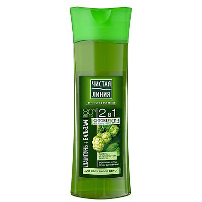 Шампунь бальзам Чистая Линия 2 в 1 хмель и репейное масло 400 мл