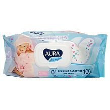 Салфетки влажные Aura детские 100 шт с крышкой 