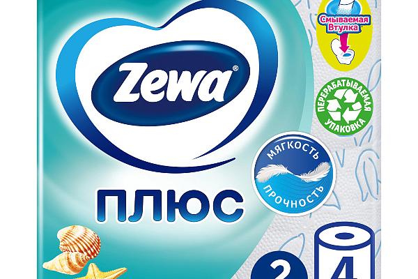  Туалетная бумага Zewa Плюс двухслойная свежесть океана 4 шт в интернет-магазине продуктов с Преображенского рынка Apeti.ru