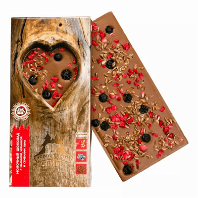  Шоколад молочный с малиной, черникой и семенами льна 90 г в интернет-магазине свежих фермерских продуктов Apeti.ru