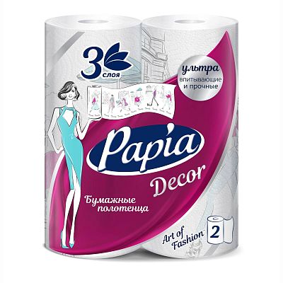 Полотенца бумажные Papia Decor трехслойные 2 шт