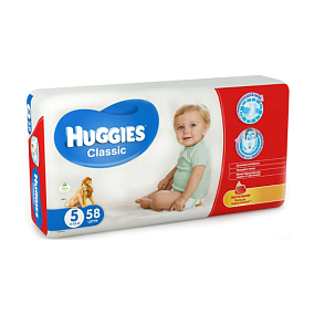  Подгузники HUGGIES Classic/Soft&Dry 5 размер (11-25кг) 58шт в интернет-магазине продуктов с Преображенского рынка Apeti.ru