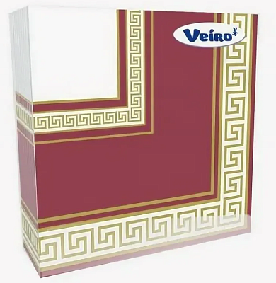 Салфетки бумажные VEIRO трехслойные 33x33 Эллада бордо 20 шт 