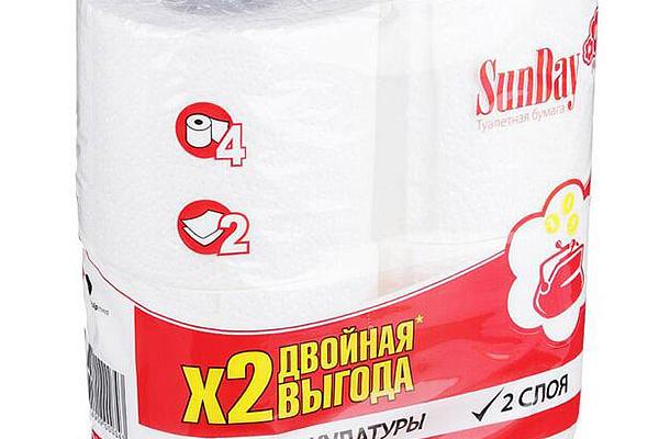  Туалетная бумага Sunday двухслойная 4 шт в интернет-магазине продуктов с Преображенского рынка Apeti.ru