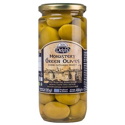 Оливки Delphi с косточкой в рассоле монастырские 480 г