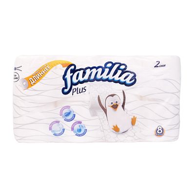 Туалетная бумага Familia Plus 2-слойная белая стандарт 8шт