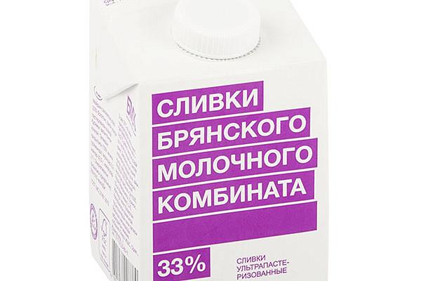  Сливки Брянский МК ультрапастеризованные 33% 500 г в интернет-магазине продуктов с Преображенского рынка Apeti.ru