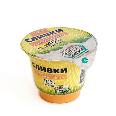 Сливки Продукты Деревни 10% 200 г пл/б ГОСТ БЗМЖ