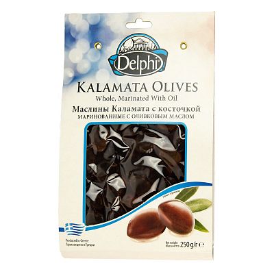 Маслины Delphi каламата с косточкой с оливковым маслом в/у 250 г 