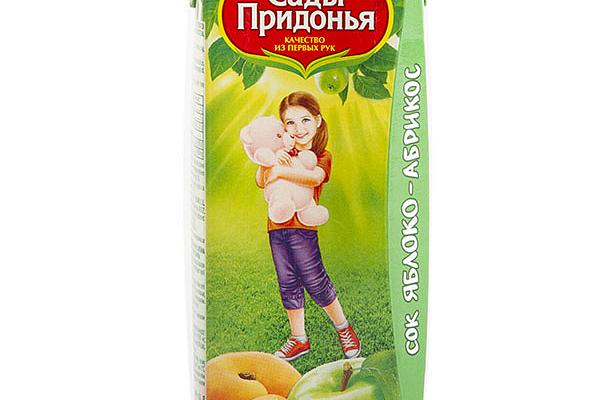  Сок Сады Придонья с мякотью яблоко-абрикос с 5 месяцев 200 мл в интернет-магазине продуктов с Преображенского рынка Apeti.ru