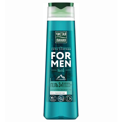 Гель для душа ЧИСТАЯ ЛИНИЯ 3в1 FOR MEN, 400 мл