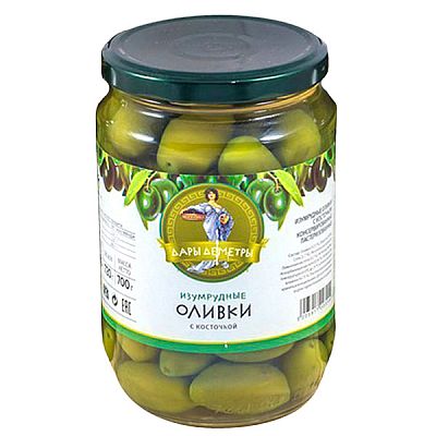 Оливки "Дары Деметры" с косточкой изумрудные 700 г
