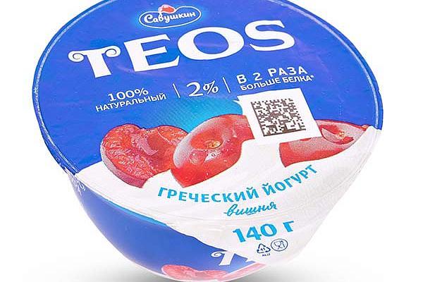  Йогурт TEOS греческий вишня 2% 140 г в интернет-магазине продуктов с Преображенского рынка Apeti.ru