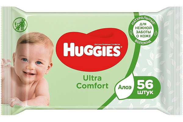  Салфетки влажные HUGGIES Ultra Comfort алое 56шт  в интернет-магазине продуктов с Преображенского рынка Apeti.ru