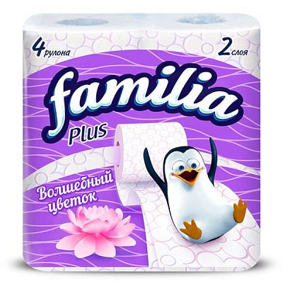 Туалетная бумага Familia Plus двухслойная волшебный цветок 4 шт