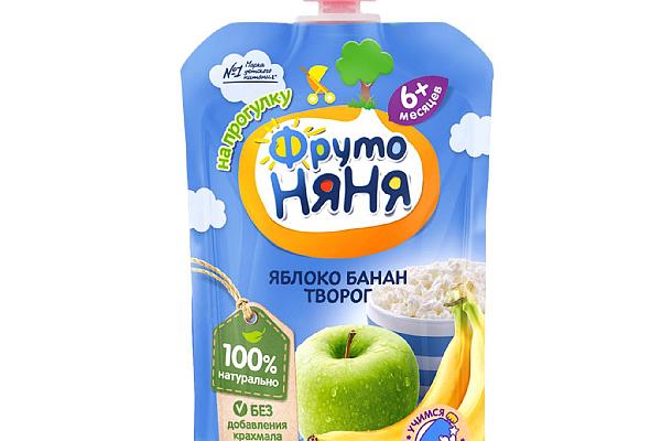  Пюре Фрутоняня яблоко банан творог с сахаром 90 г в интернет-магазине продуктов с Преображенского рынка Apeti.ru
