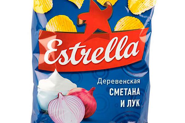  Чипсы Estrella рифленые со вкусом деревенской сметаны и лука 125 г в интернет-магазине продуктов с Преображенского рынка Apeti.ru