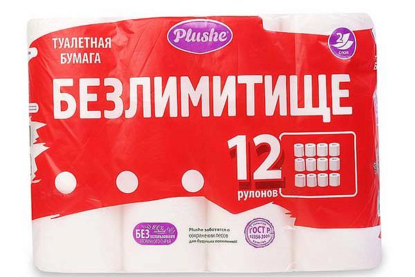  Туалетная бумага Plushe Безлимитище двухслойная 12 шт в интернет-магазине продуктов с Преображенского рынка Apeti.ru